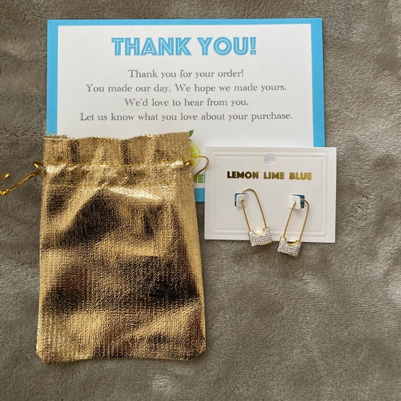 3-in-1 18K Gold Plated Safety pin padlock CZ PAVE Dangle Earrings - Picture 4 of 6